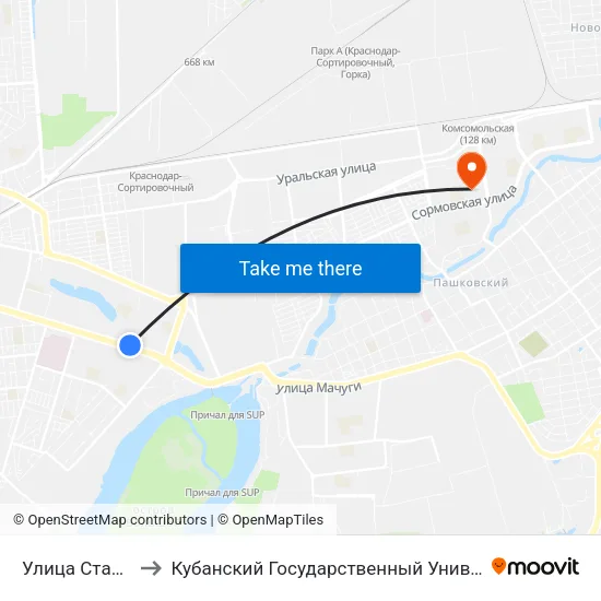 Улица Стасова to Кубанский Государственный Университет map