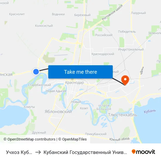 Учхоз Кубань to Кубанский Государственный Университет map