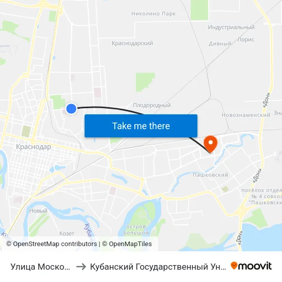 Улица Московская to Кубанский Государственный Университет map