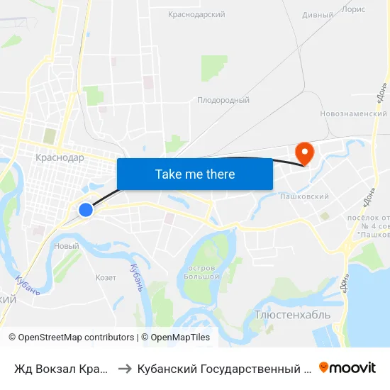 Жд Вокзал Краснодар1 to Кубанский Государственный Университет map