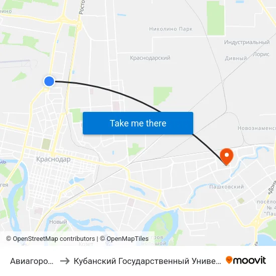 Авиагородок to Кубанский Государственный Университет map