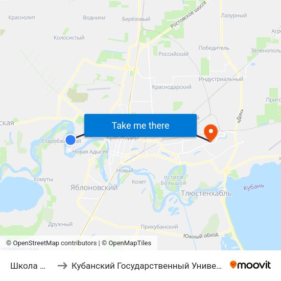 Школа №90 to Кубанский Государственный Университет map