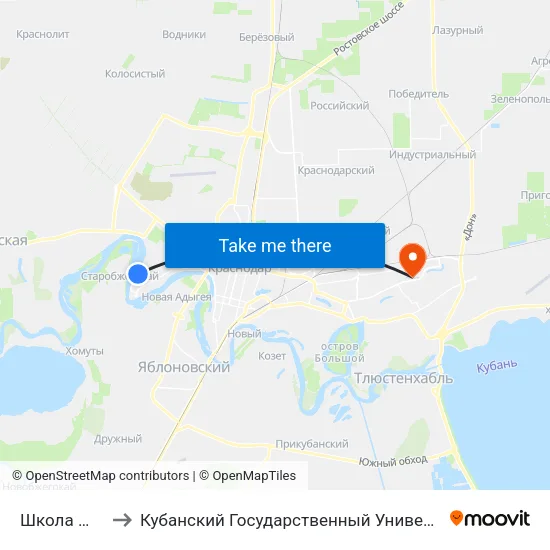 Школа №90 to Кубанский Государственный Университет map