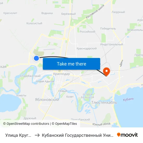 Улица Круговая to Кубанский Государственный Университет map