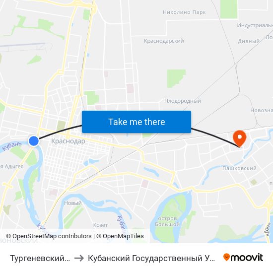 Тургеневский Мост to Кубанский Государственный Университет map