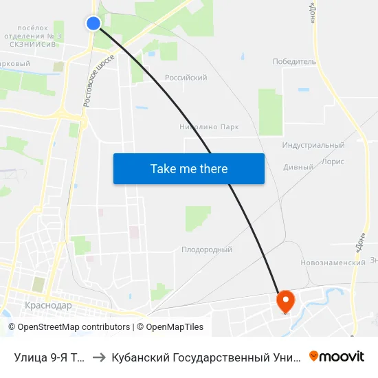 Улица 9-Я Тихая to Кубанский Государственный Университет map