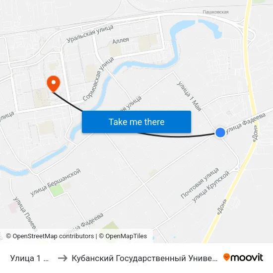 Улица 1 Мая to Кубанский Государственный Университет map