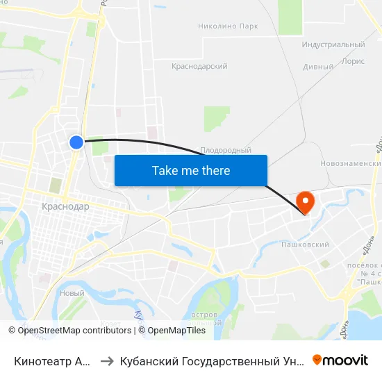Кинотеатр Аврора to Кубанский Государственный Университет map