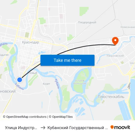 Улица Индустриальная to Кубанский Государственный Университет map