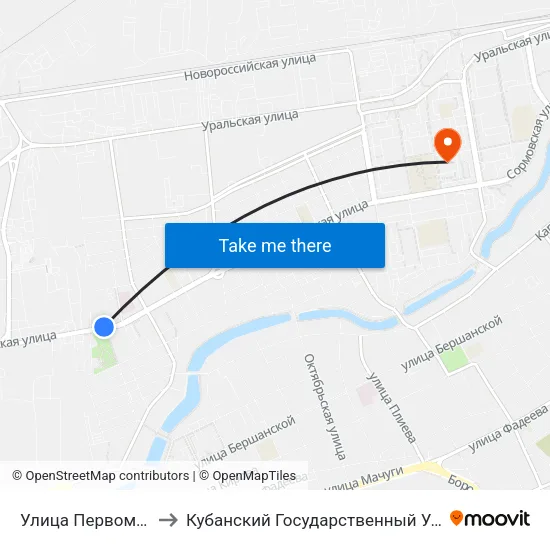 Улица Первомайская to Кубанский Государственный Университет map