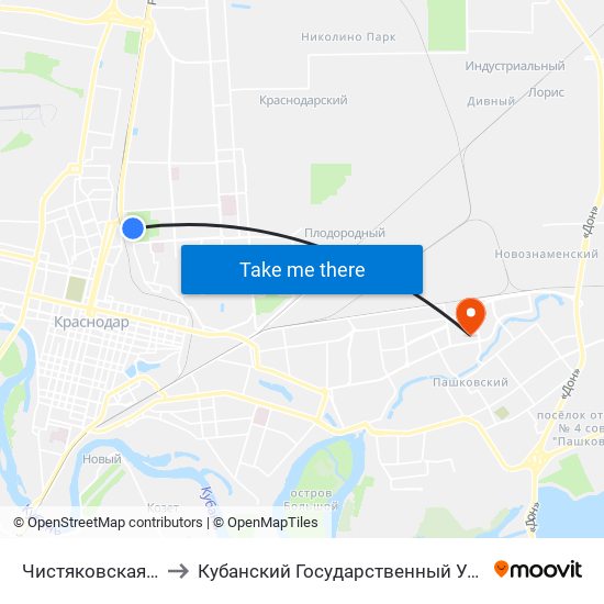 Чистяковская Роща to Кубанский Государственный Университет map