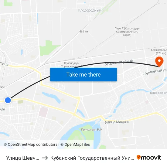 Улица Шевченко to Кубанский Государственный Университет map