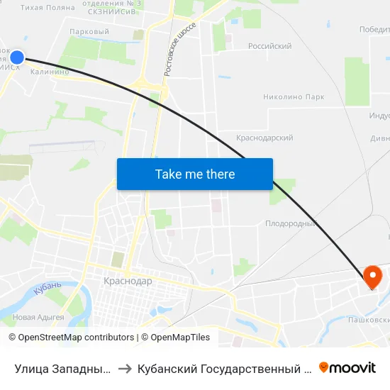 Улица Западный Обход to Кубанский Государственный Университет map