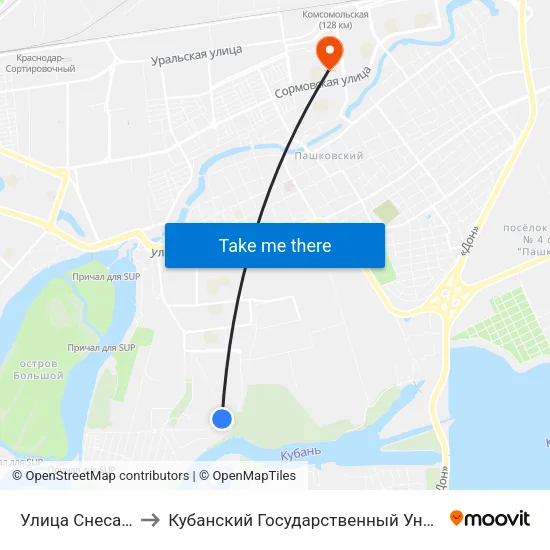 Улица Снесарева to Кубанский Государственный Университет map