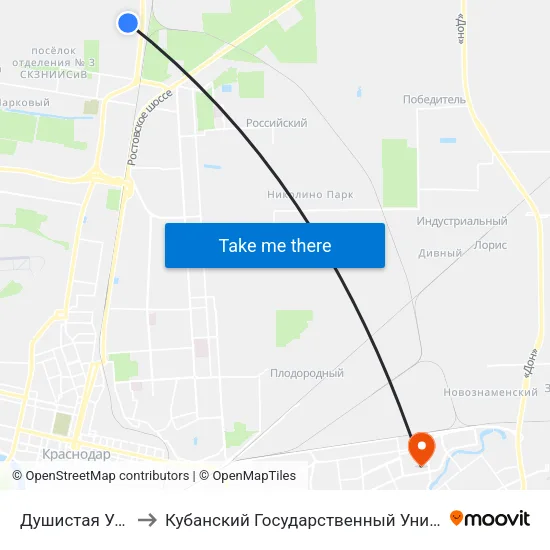 Душистая Улица to Кубанский Государственный Университет map