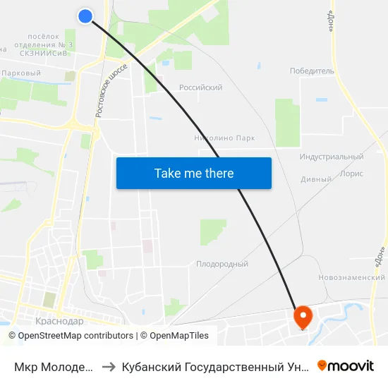 Мкр Молодежный to Кубанский Государственный Университет map