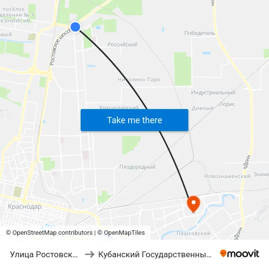 Улица Ростовское Шоссе to Кубанский Государственный Университет map