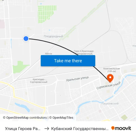 Улица Героев Разведчиков to Кубанский Государственный Университет map