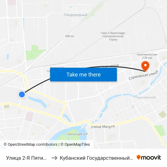 Улица 2-Я Пятилетка, 21 to Кубанский Государственный Университет map