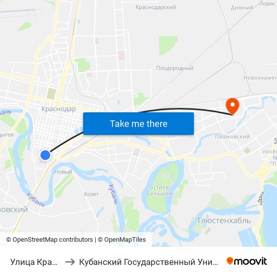 Улица Красная to Кубанский Государственный Университет map