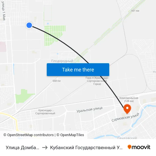 Улица Домбайская to Кубанский Государственный Университет map