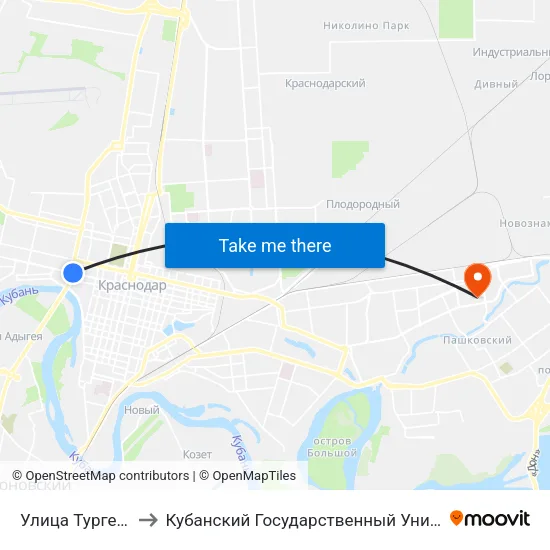 Улица Тургенева to Кубанский Государственный Университет map