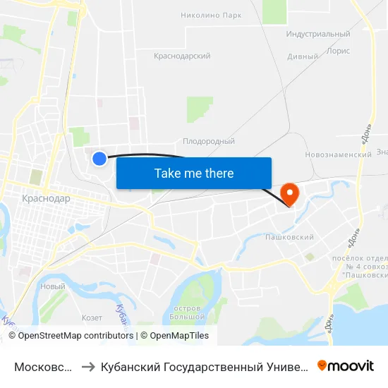 Московская to Кубанский Государственный Университет map
