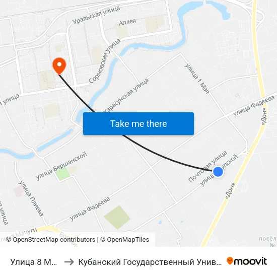 Улица 8 Марта to Кубанский Государственный Университет map