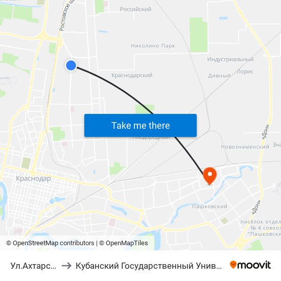 Ул.Ахтарская to Кубанский Государственный Университет map