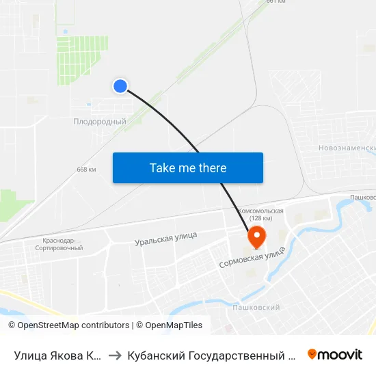 Улица Якова Кобзаря to Кубанский Государственный Университет map