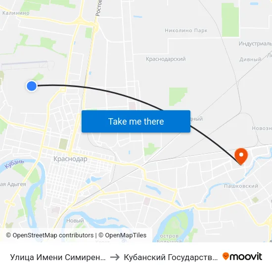 Улица Имени Симиренко, Дом 37 Корпус 1 to Кубанский Государственный Университет map