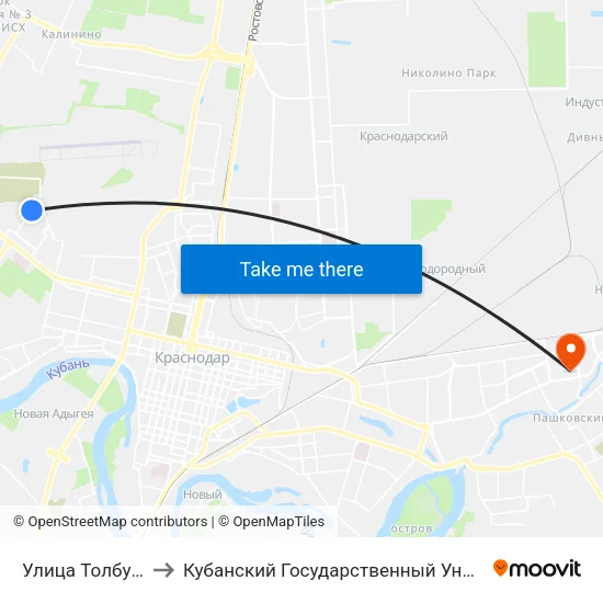 Улица Толбухина to Кубанский Государственный Университет map