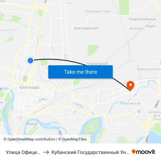Улица Офицерская to Кубанский Государственный Университет map