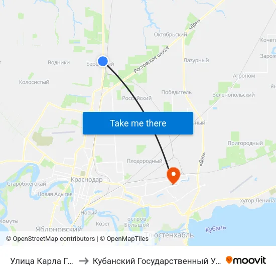 Улица Карла Гусника to Кубанский Государственный Университет map