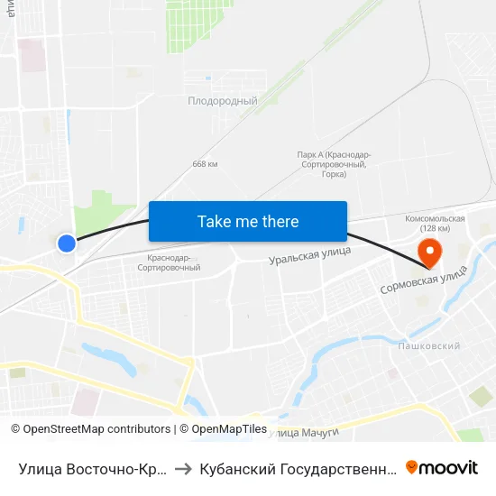 Улица Восточно-Кругликовская to Кубанский Государственный Университет map