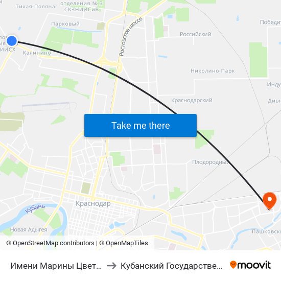 Имени Марины Цветаевой Улица, 15 to Кубанский Государственный Университет map