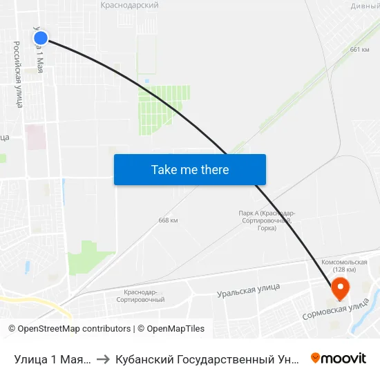 Улица 1 Мая, 392 to Кубанский Государственный Университет map