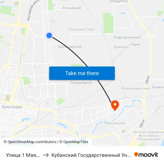 Улица 1 Мая, 500а to Кубанский Государственный Университет map