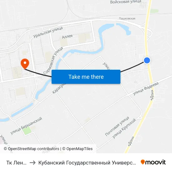 Тк Лента to Кубанский Государственный Университет map