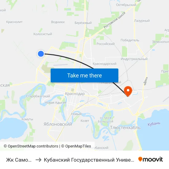 Жк Самолет to Кубанский Государственный Университет map