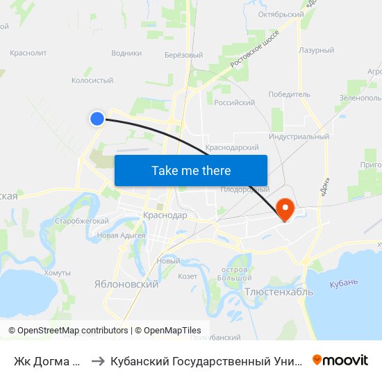 Жк Догма Парк to Кубанский Государственный Университет map