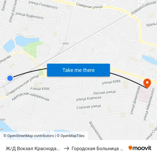 Ж/Д Вокзал Краснодар-1 to Городская Больница №3 map