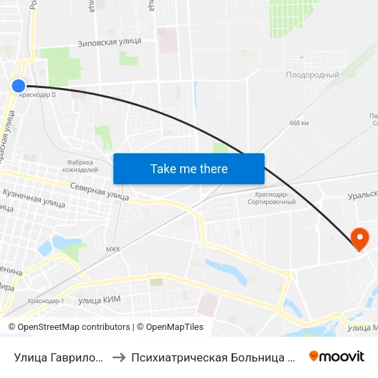 Улица Гаврилова to Психиатрическая Больница №7 map
