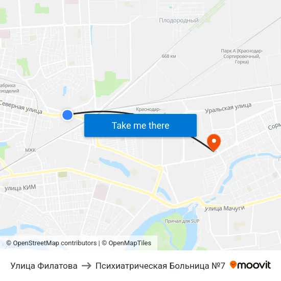 Улица Филатова to Психиатрическая Больница №7 map