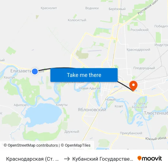 Краснодарская (Ст. Елизаветинская) to Кубанский Государственный Университет map