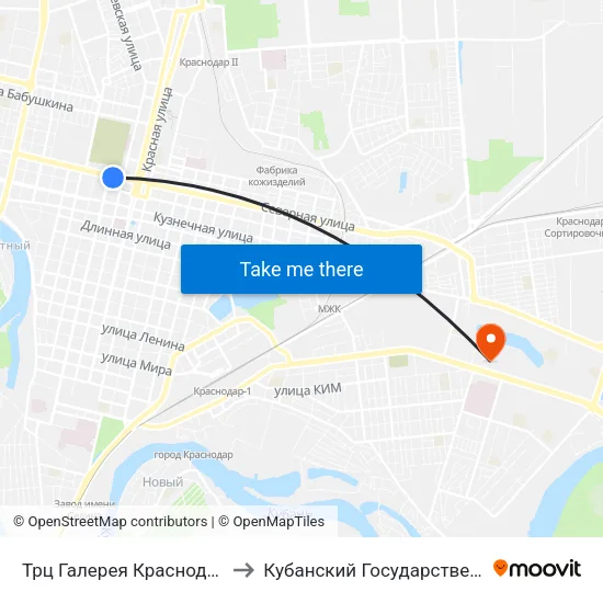 Трц Галерея Краснодар (Ул. Северная) to Кубанский Государственный Университет map
