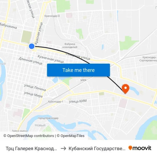 Трц Галерея Краснодар (Ул. Северная) to Кубанский Государственный Университет map