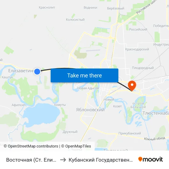 Восточная (Ст. Елизаветинская) to Кубанский Государственный Университет map