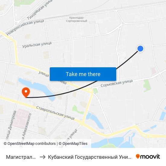 Магистральная to Кубанский Государственный Университет map