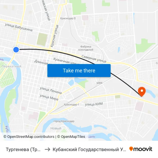Тургенева (Трамвай) to Кубанский Государственный Университет map